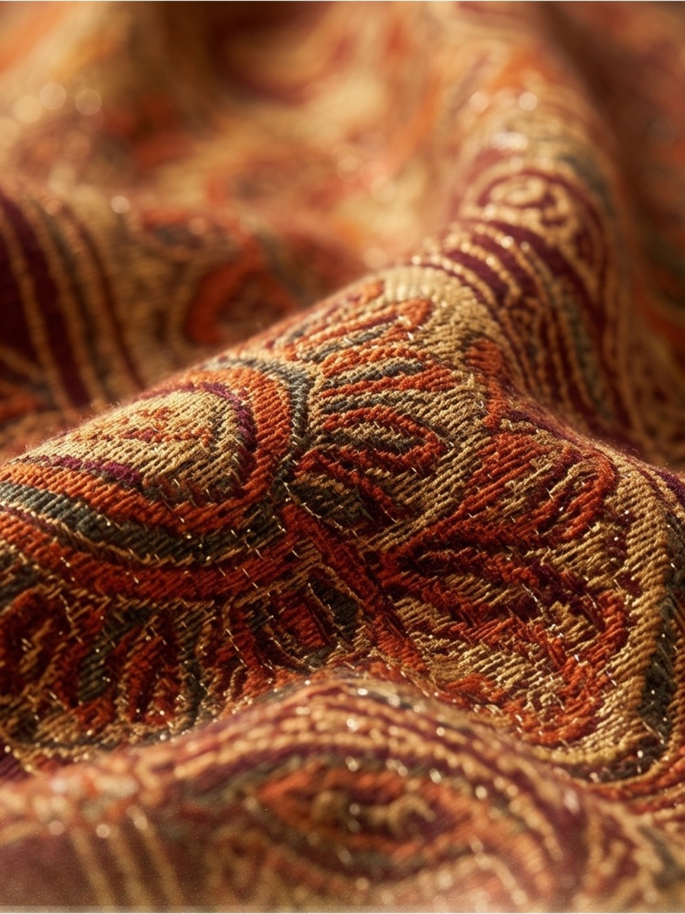 47” X 90” Silver Sparkle Embellished Mustard and Rust Paisley Wrap or Tablecloth - Picture 8 of 9